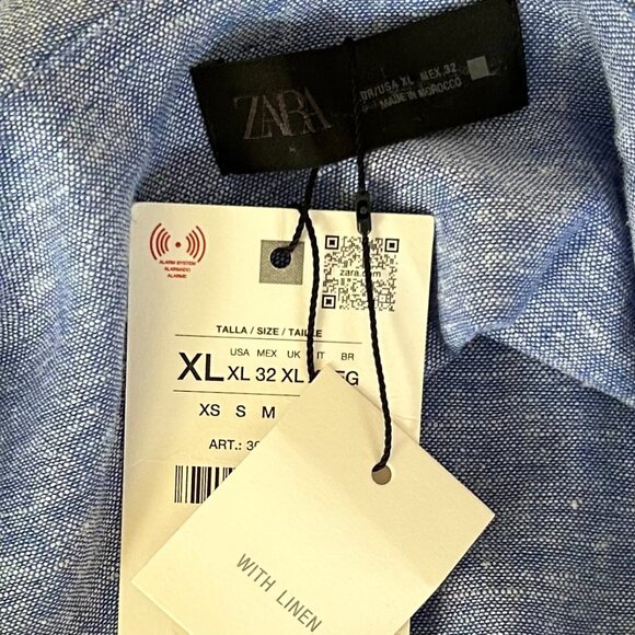 NWT Zara Blue Linen Ruffle Camisole Top XL Summer Resort Casual - Picture 6 of 6